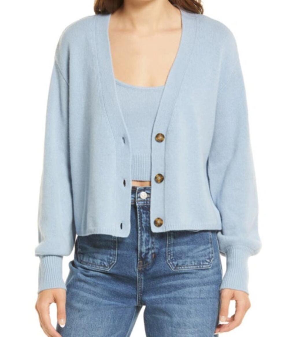 Reformation Varenne Cashmere Sweater & Camisole In Parisian Blue